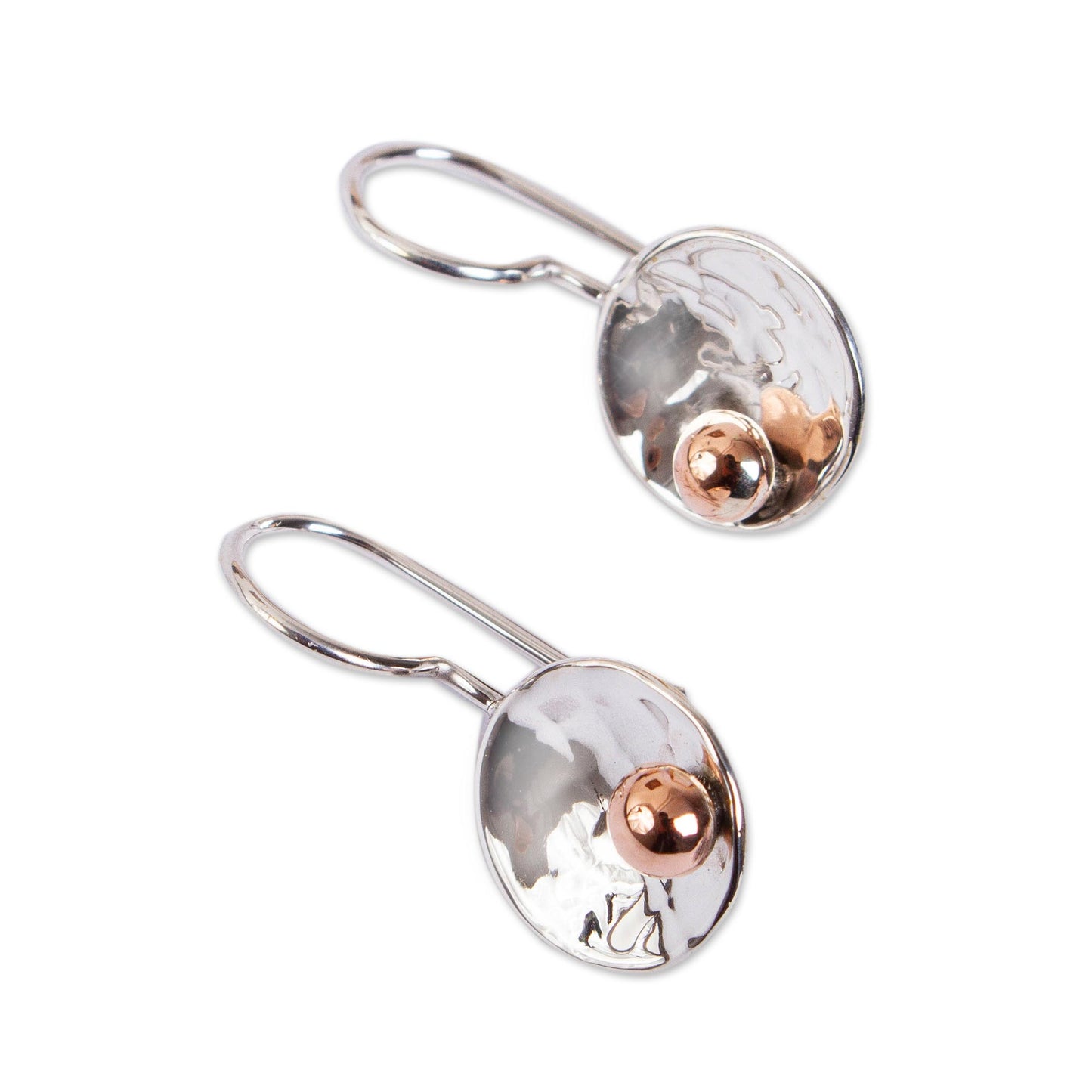 Celestial Center Abstract Taxco Sterling Silver and Copper Drop Earrings