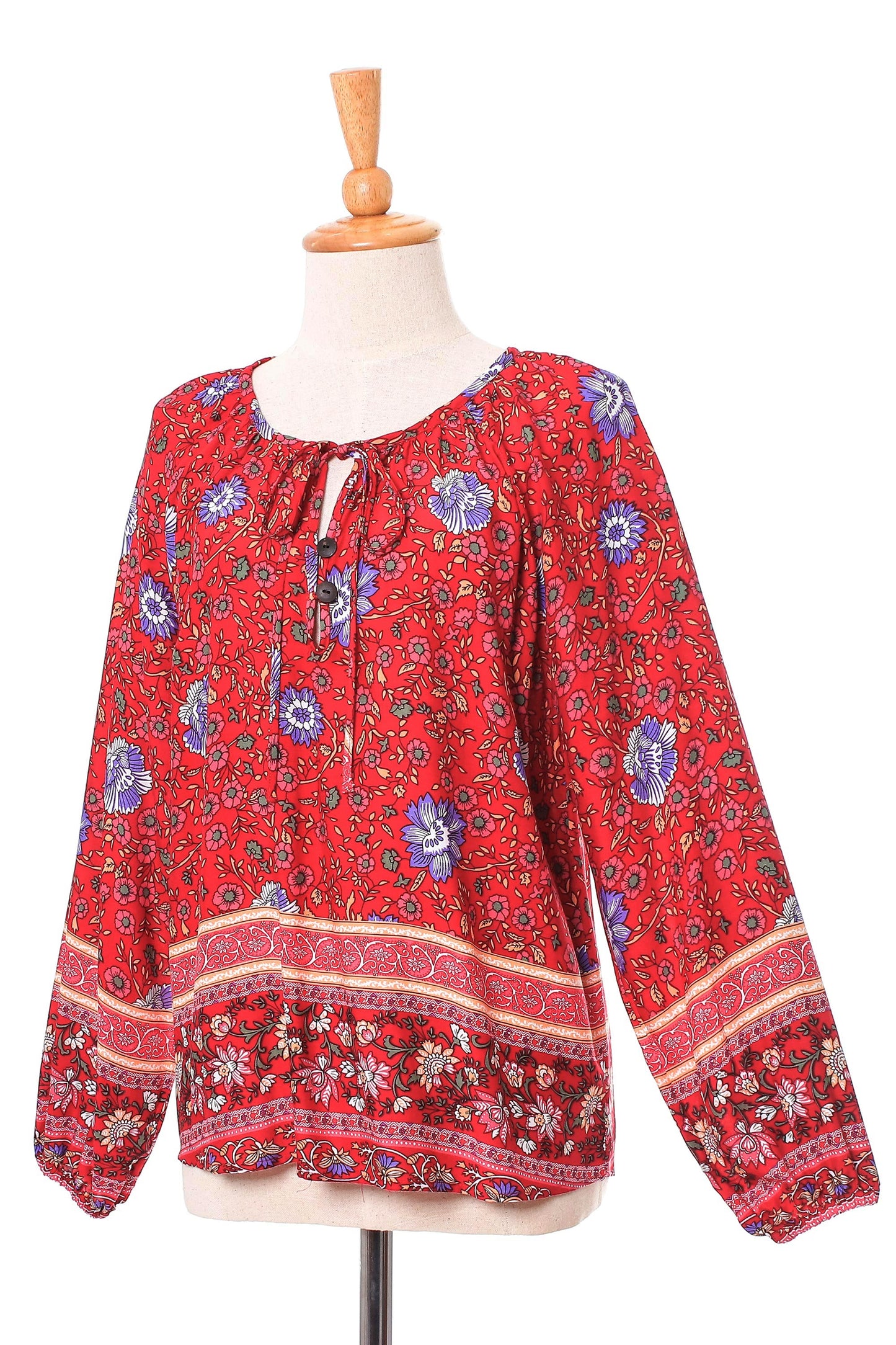 Poppy Garden Floral Rayon Blouse in Poppy Crafted in Thailand