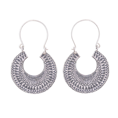 Crescent Patterns Patterned Crescent Sterling Silver Hoop Earrings