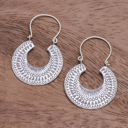 Crescent Patterns Patterned Crescent Sterling Silver Hoop Earrings