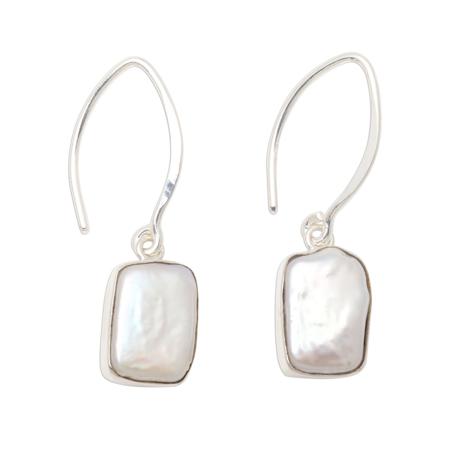 Snowy Rectangles Rectangular Cultured Pearl Dangle Earrings from Bali