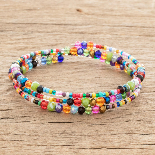 Happiness and Harmony Colorful Glass and Crystal Beaded Wrap Bracelet