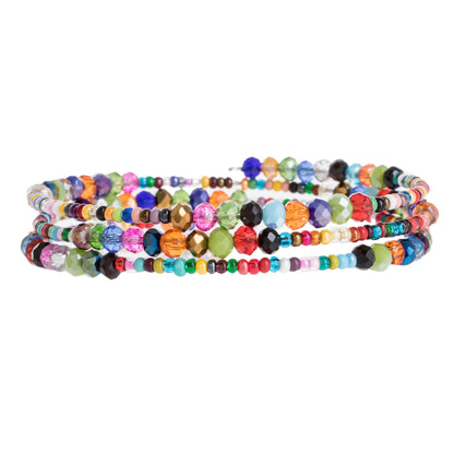 Happiness and Harmony Colorful Glass and Crystal Beaded Wrap Bracelet