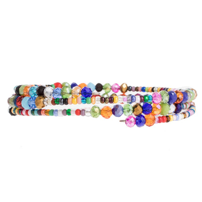 Happiness and Harmony Colorful Glass and Crystal Beaded Wrap Bracelet