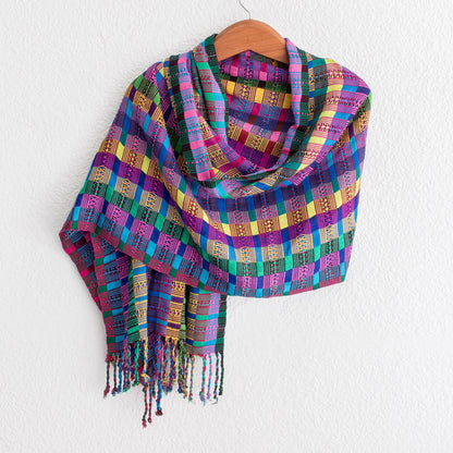 San Juan Fiesta Colorful Cotton Shawl Crafted in Guatemala