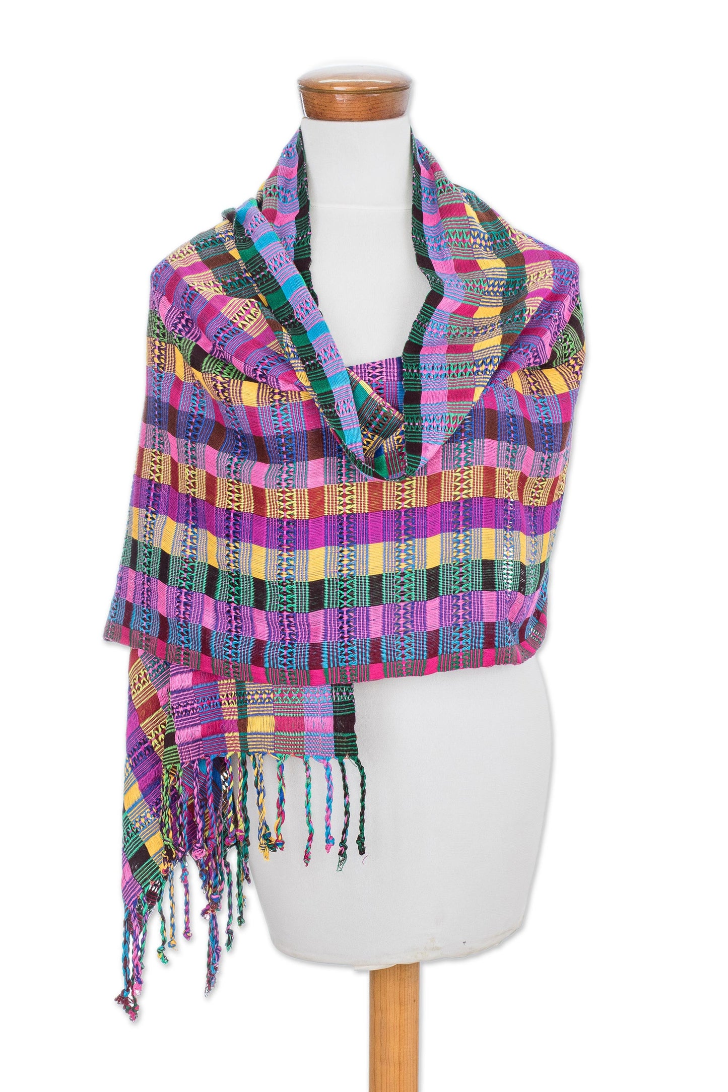 San Juan Fiesta Colorful Cotton Shawl Crafted in Guatemala