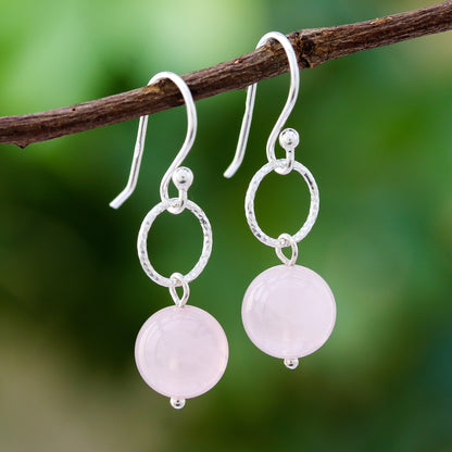 Ring Shimmer Round Rose Quartz Dangle Earrings Crafted in Thailand