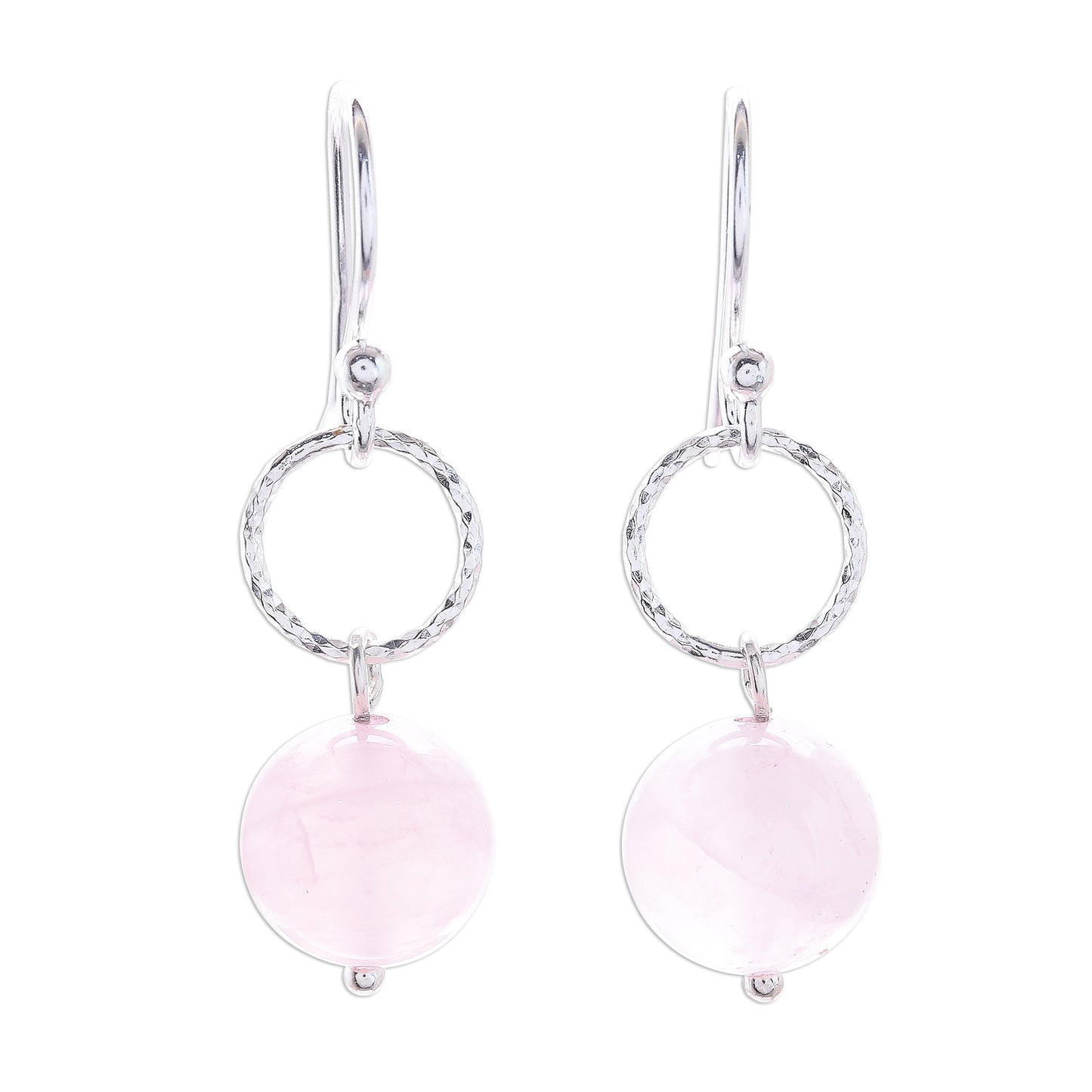 Ring Shimmer Round Rose Quartz Dangle Earrings Crafted in Thailand