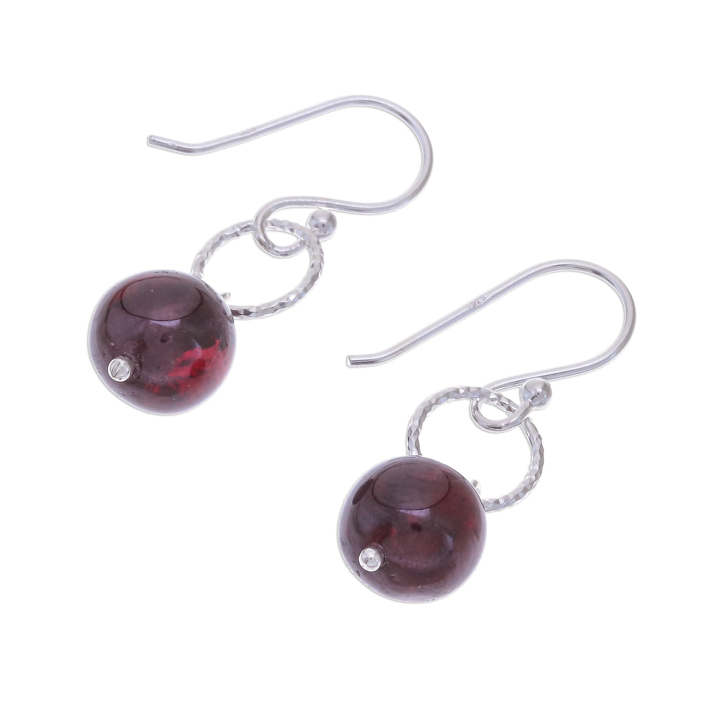 Ring Shimmer Round Garnet Dangle Earrings Crafted in Thailand