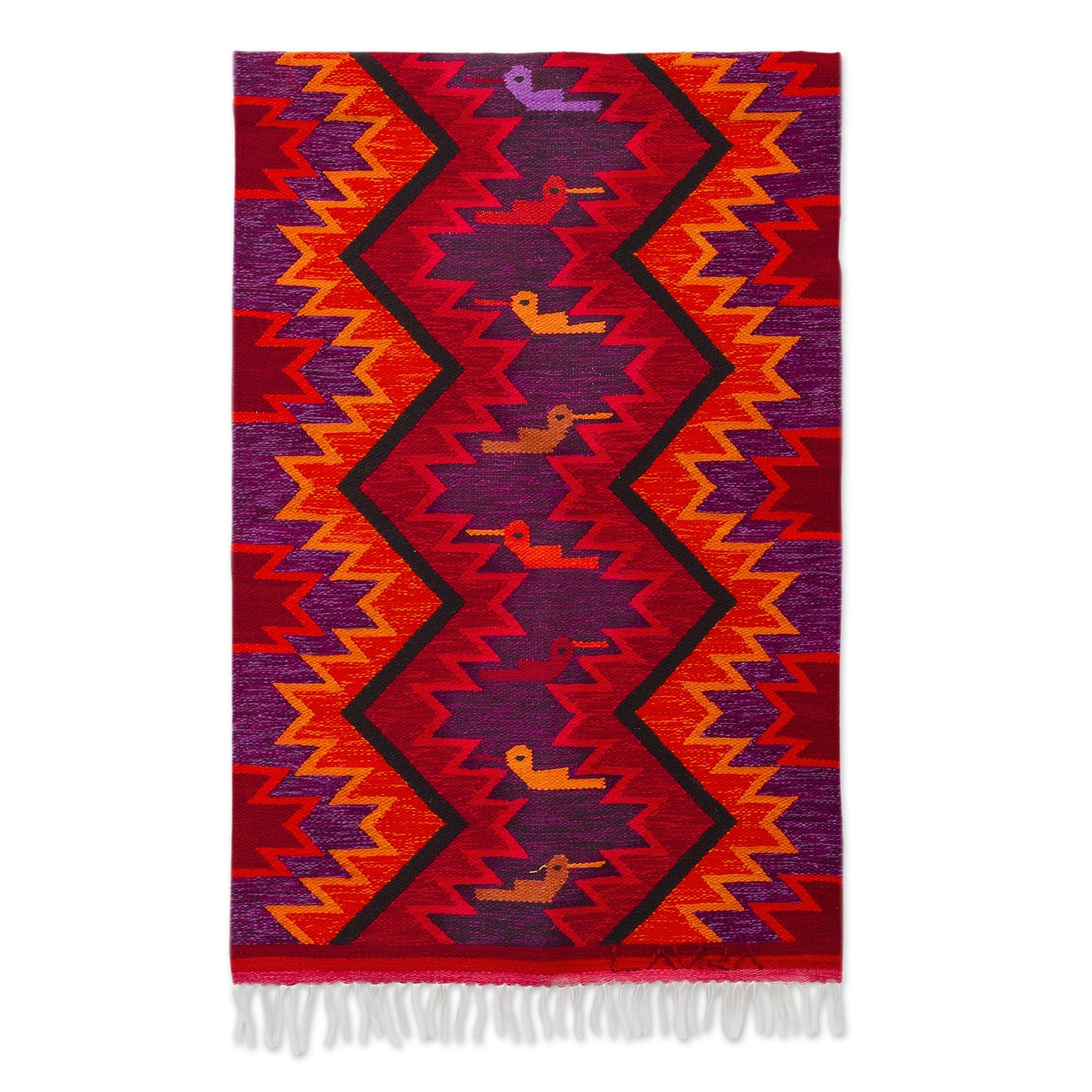 Hummingbird Geometry Hummingbird Motif Geometric Wool Tapestry from Peru