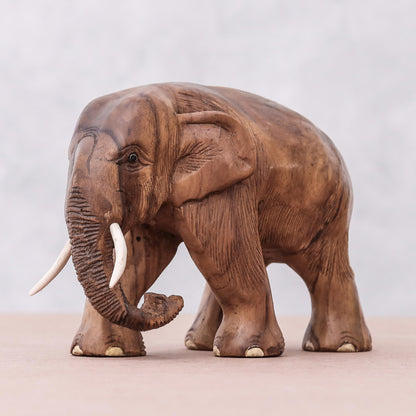 Trip Through Nature Hand-Carved Teak Wood Elephant Sculpture from Thailand