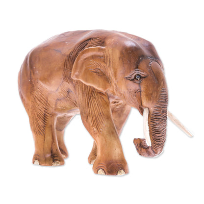 Trip Through Nature Hand-Carved Teak Wood Elephant Sculpture from Thailand