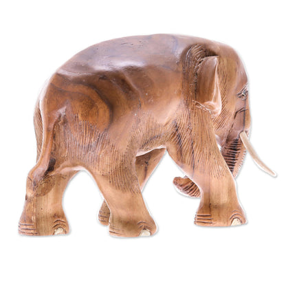 Trip Through Nature Hand-Carved Teak Wood Elephant Sculpture from Thailand