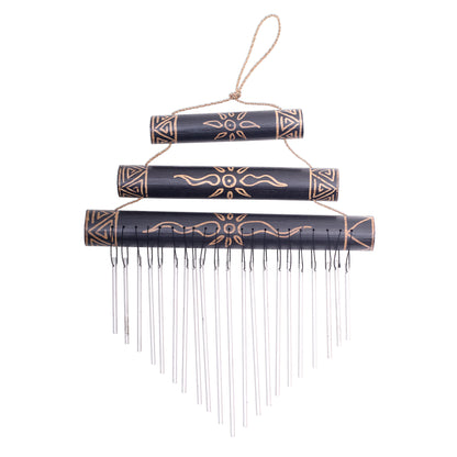 Breezy Sound Sun Motif Bamboo Wind Chimes in Black from Bali