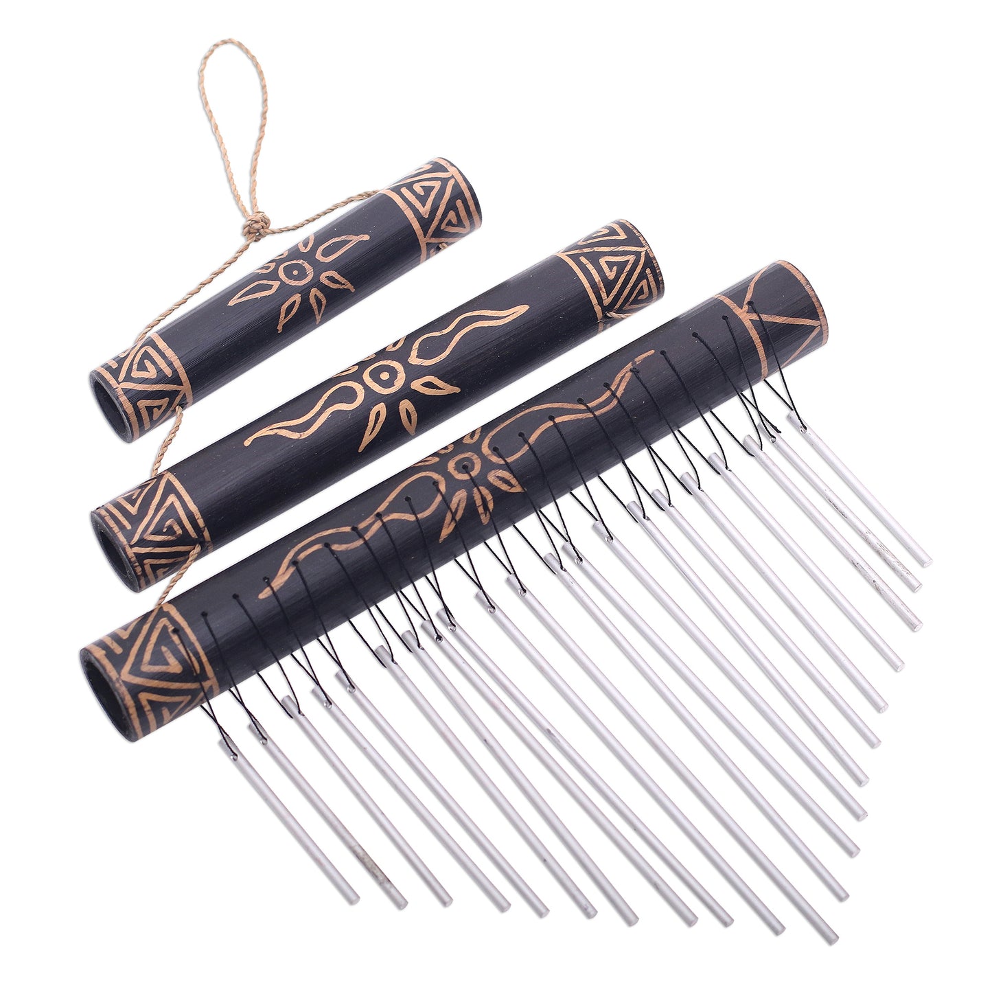 Breezy Sound Sun Motif Bamboo Wind Chimes in Black from Bali