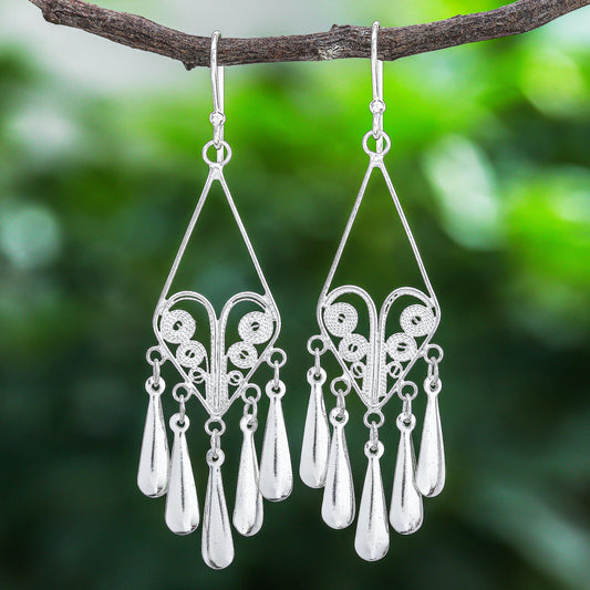 Diamond Fountains Handmade Sterling Silver Filigree Dangle Earrings