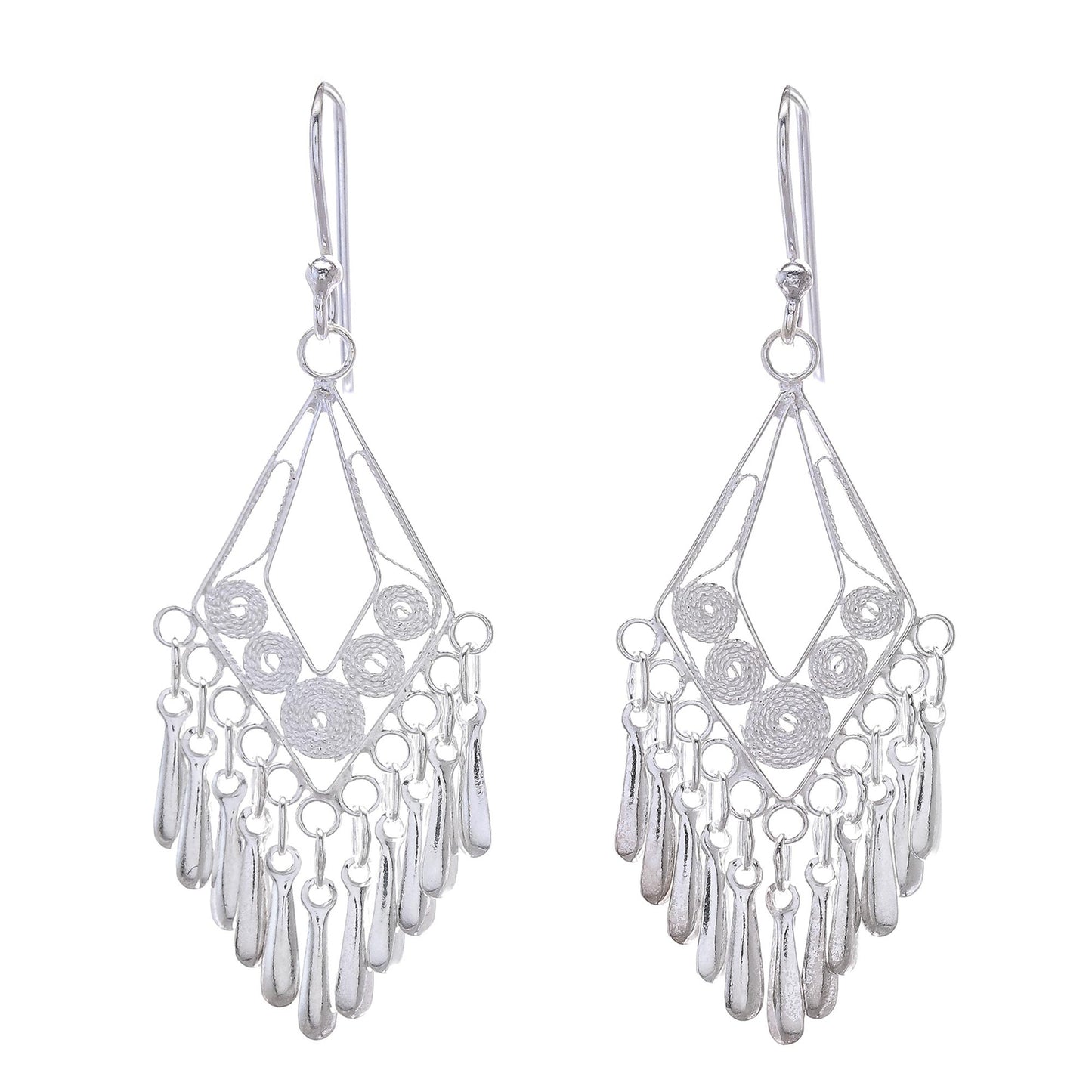 Diamond Swing Diamond-Shaped Sterling Silver Filigree Dangle Earrings