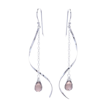 Solar Spin Smoky Quartz Dangle Earrings with Sterling Spirals