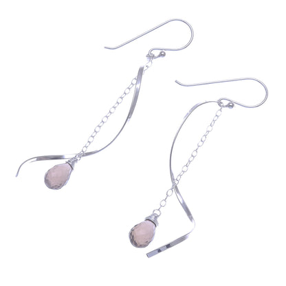 Solar Spin Smoky Quartz Dangle Earrings with Sterling Spirals