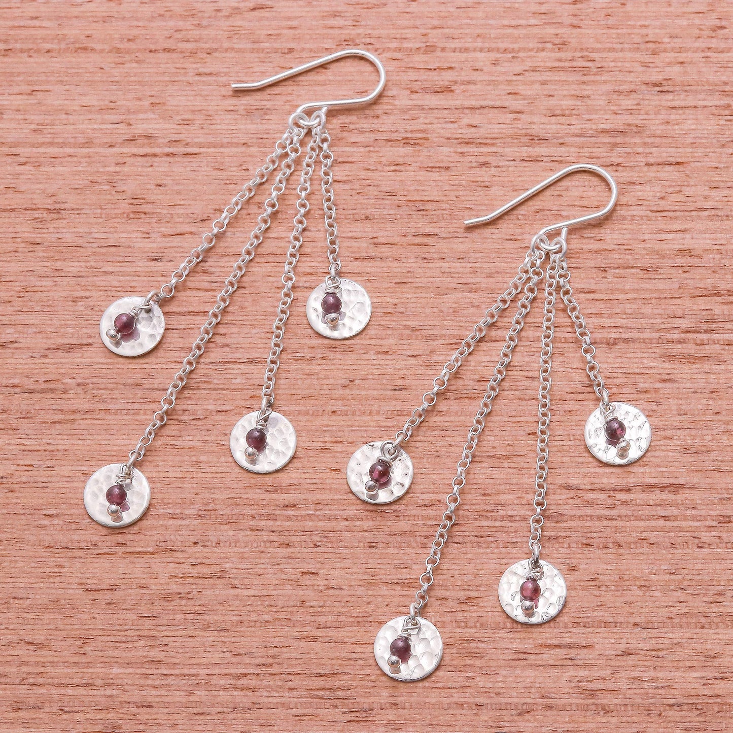 Song of Rain Circle Pattern Modern Garnet Dangle Earrings from Thailand