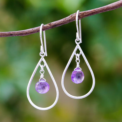 Violet Drops Drop-Shaped Faceted Amethyst Dangle Earrings from Thailand