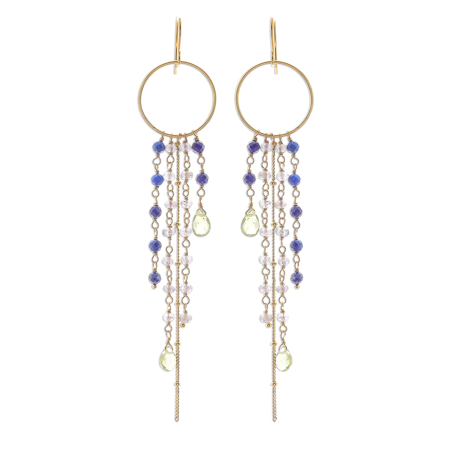 Luxurious Rain Gold Plated Multi-Gemstone Waterfall Earrings from Thailand