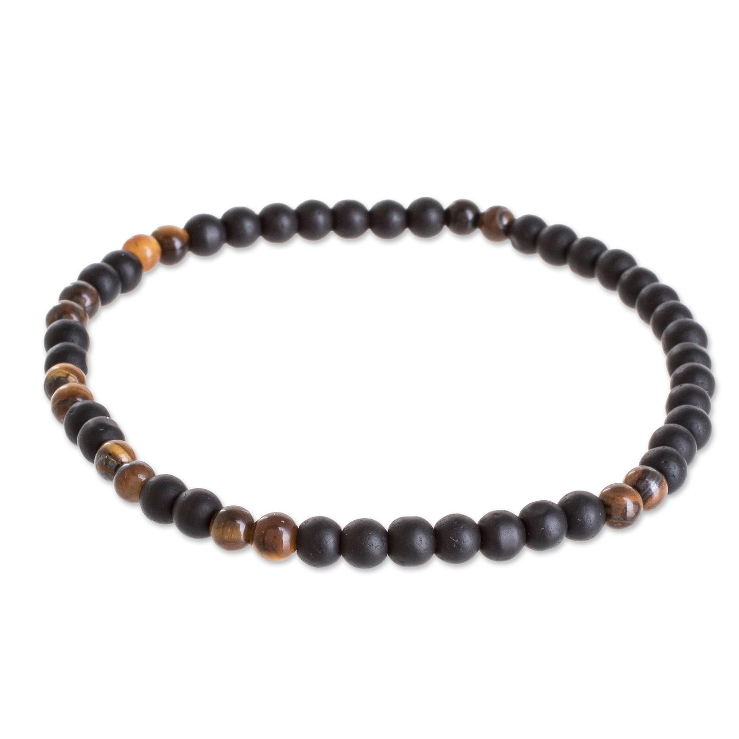 Impassioned Men's Onyx and Tiger's Eye Beaded Stretch Bracelet