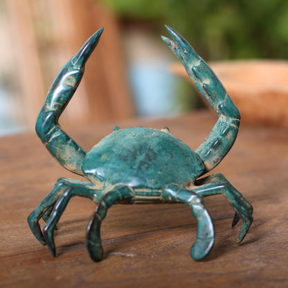 Sanur Crab Antiqued Bronze Crab Figurine Crafted in Bali