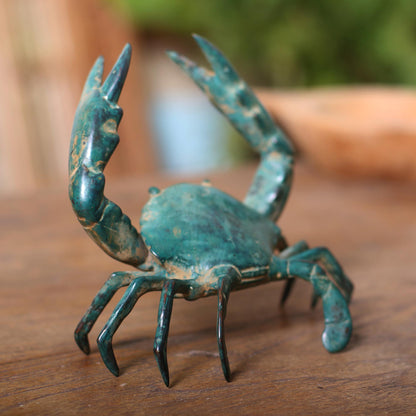 Sanur Crab Antiqued Bronze Crab Figurine Crafted in Bali
