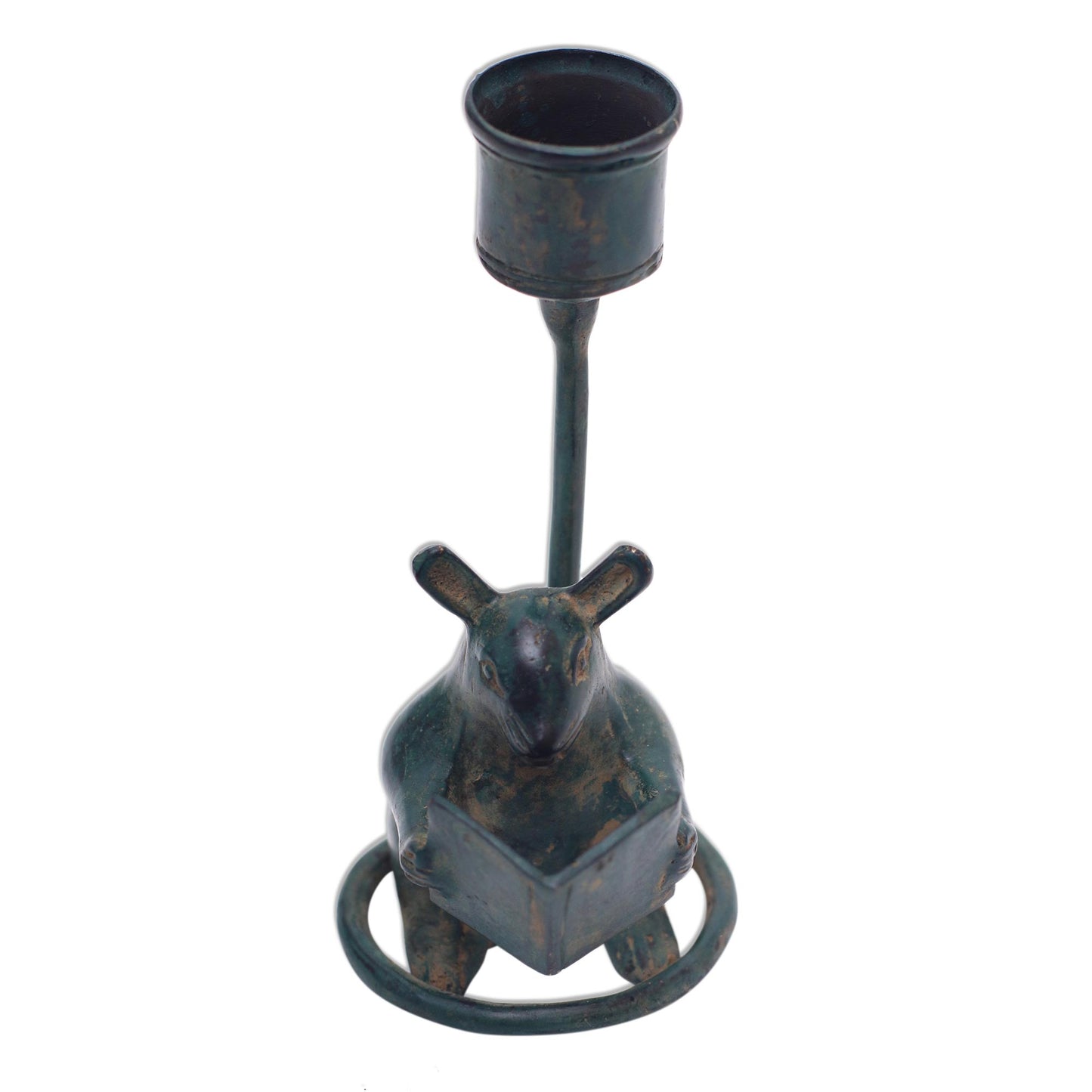 Studious Mouse Antiqued Whimsical Bronze Mouse Figurine from Bali