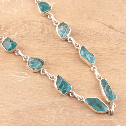 Sea Nuggets Apatite Nugget Link Necklace Crafted in India