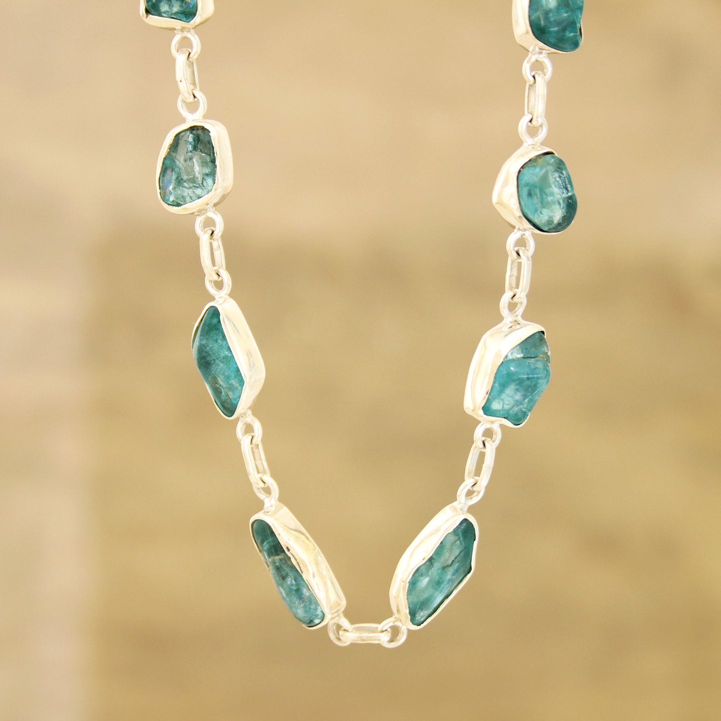 Sea Nuggets Apatite Nugget Link Necklace Crafted in India