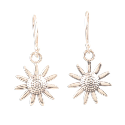 Sunflower Glitter Sterling Silver Sunflower Dangle Earrings from India