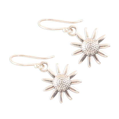 Sunflower Glitter Sterling Silver Sunflower Dangle Earrings from India