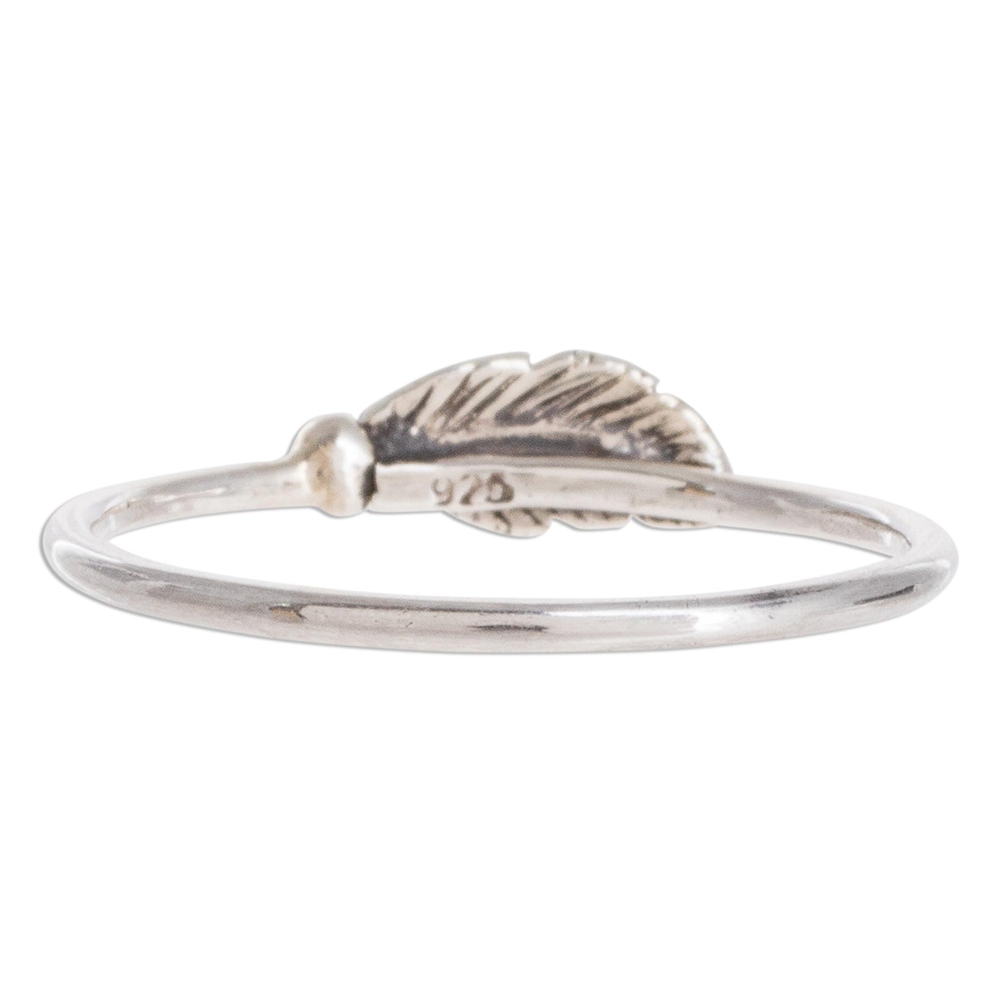 Fallen Feather Slender Sterling Silver Band Ring with Feather