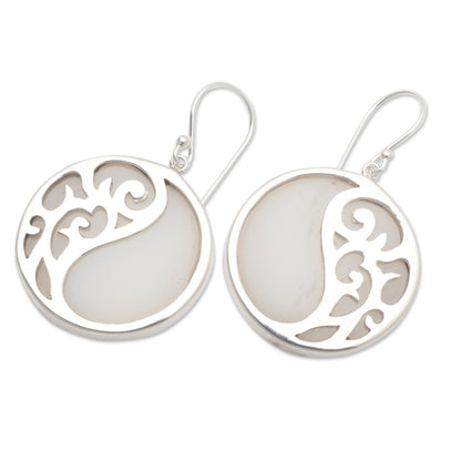 Elegant Yin and Yang Sterling Silver and Resin Dangle Earrings from Bali