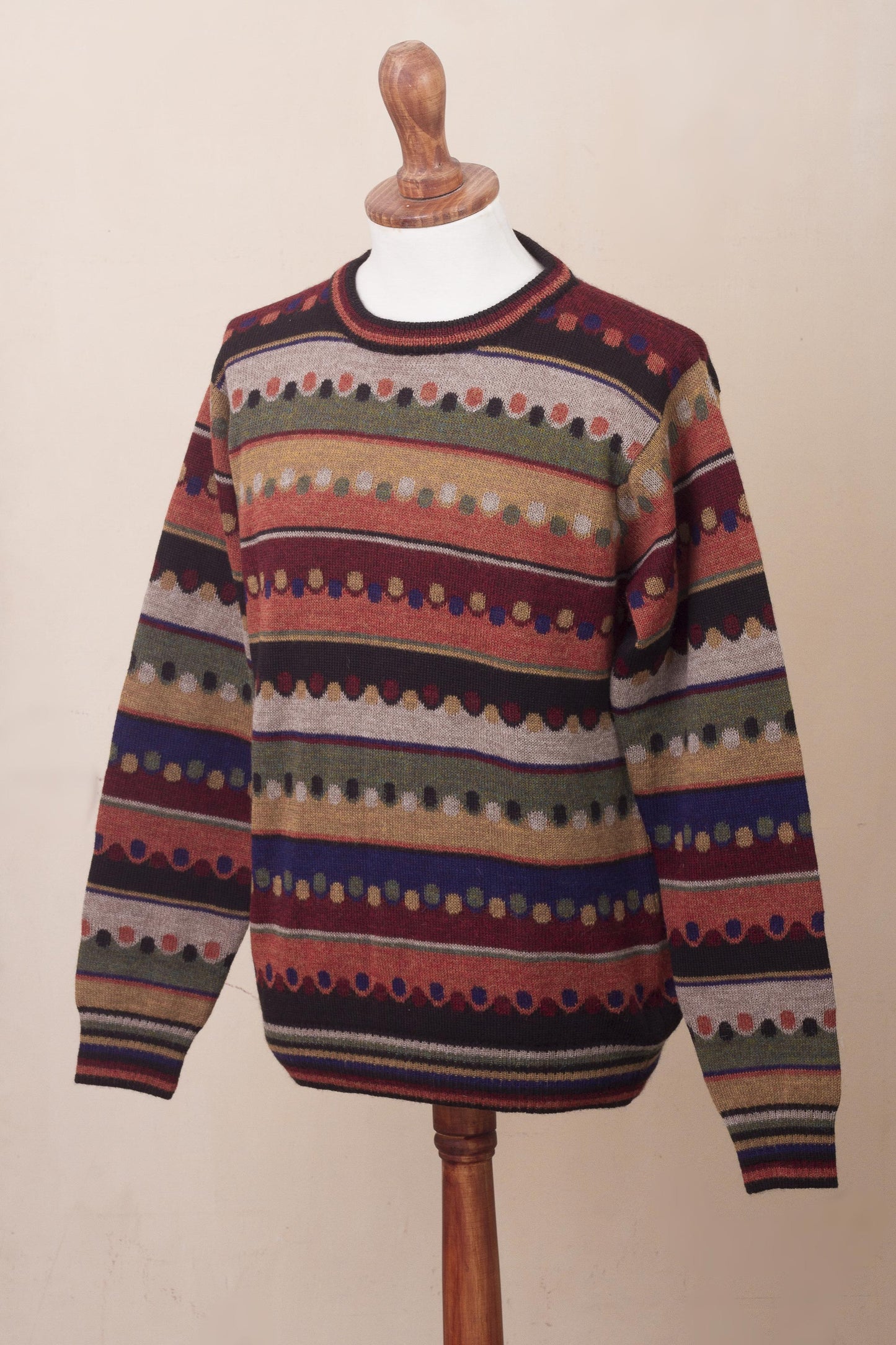 Autumnal Andes Men's Striped 100% Alpaca Pullover Sweater from Peru