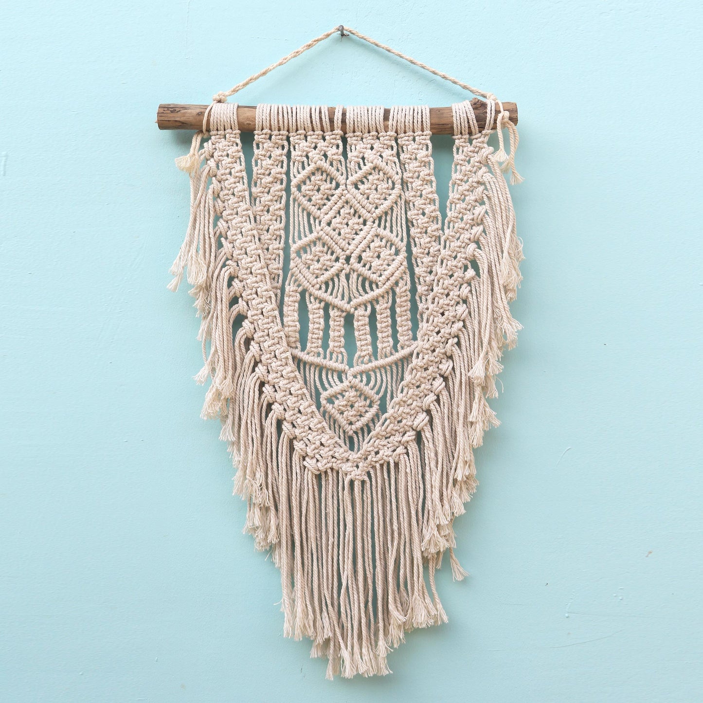 Dawn in Tegalalang Hand-Knotted Cotton Wall Hanging in Ivory from Bali