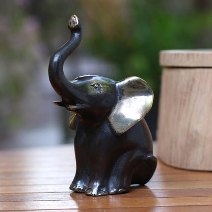 Patient Elephant Antiqued Bronze Elephant Figurine from Bali