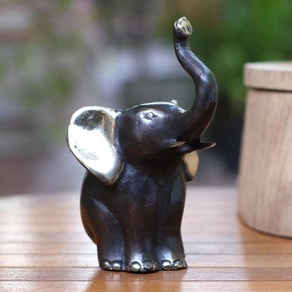 Patient Elephant Antiqued Bronze Elephant Figurine from Bali