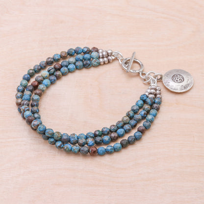 Tiny Globes Om Symbol Beaded Bracelet with Blue and Brown Jasper