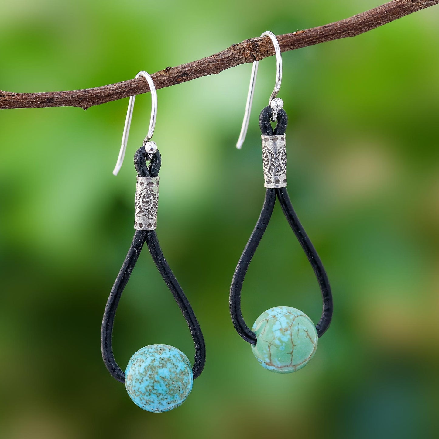 Spring Passion Howlite and Karen Silver Dangle Earrings with Leather