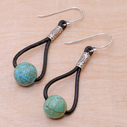 Spring Passion Howlite and Karen Silver Dangle Earrings with Leather