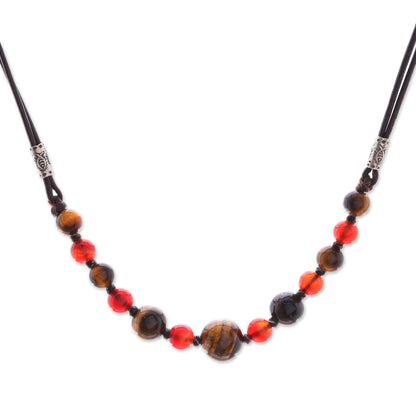 Joyful Holiday Tiger's Eye and Carnelian Beaded Necklace with Karen Silver