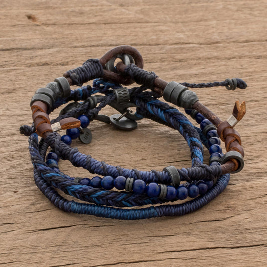 Boho Friends Lapis Lazuli and Leather Bracelets from Guatemala (Set of 4)