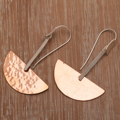 Half-Circle Modernity Modern Sterling Silver and Copper Dangle Earrings from Bali