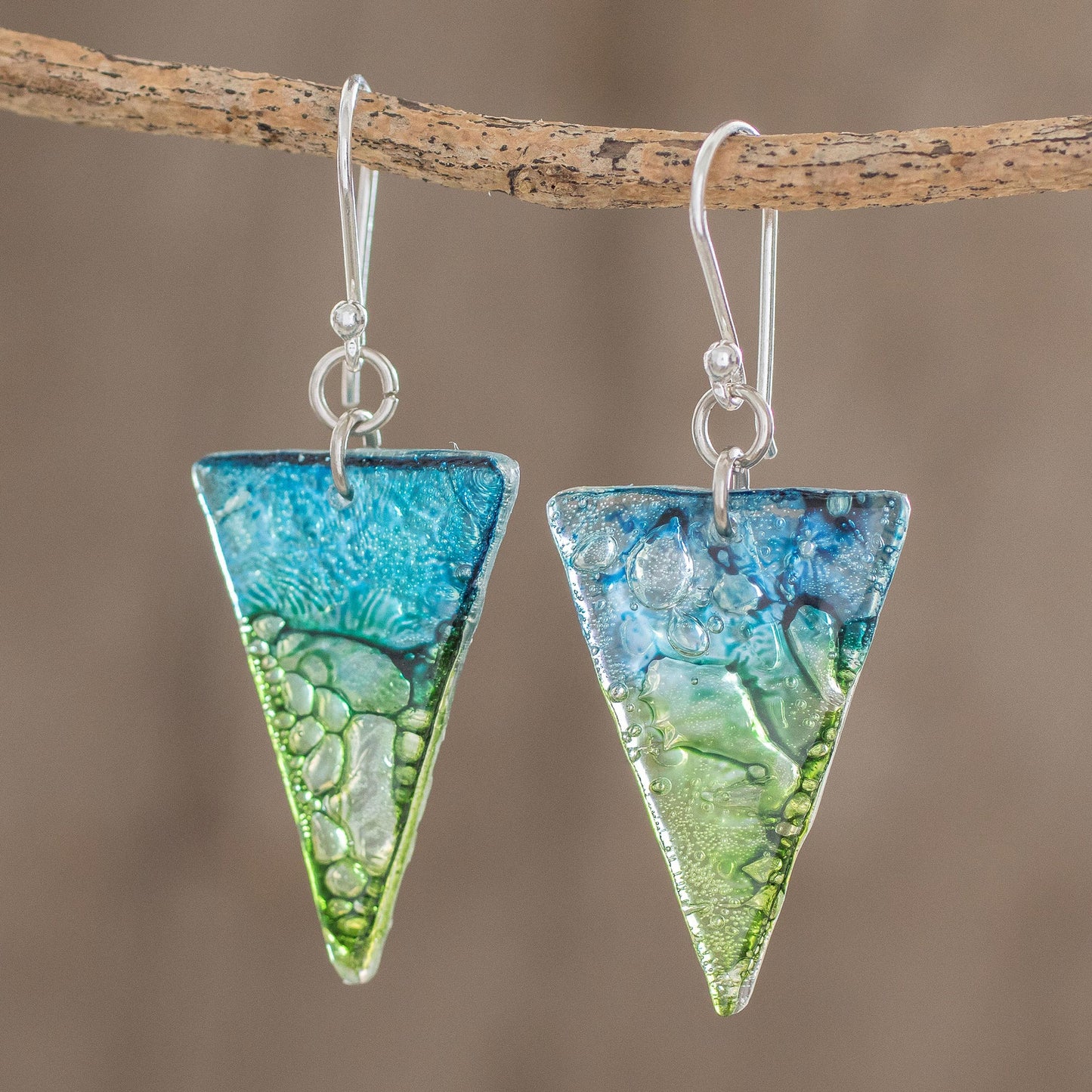 Ombre Triangles Triangular Recycled CD Dangle Earrings from Guatemala