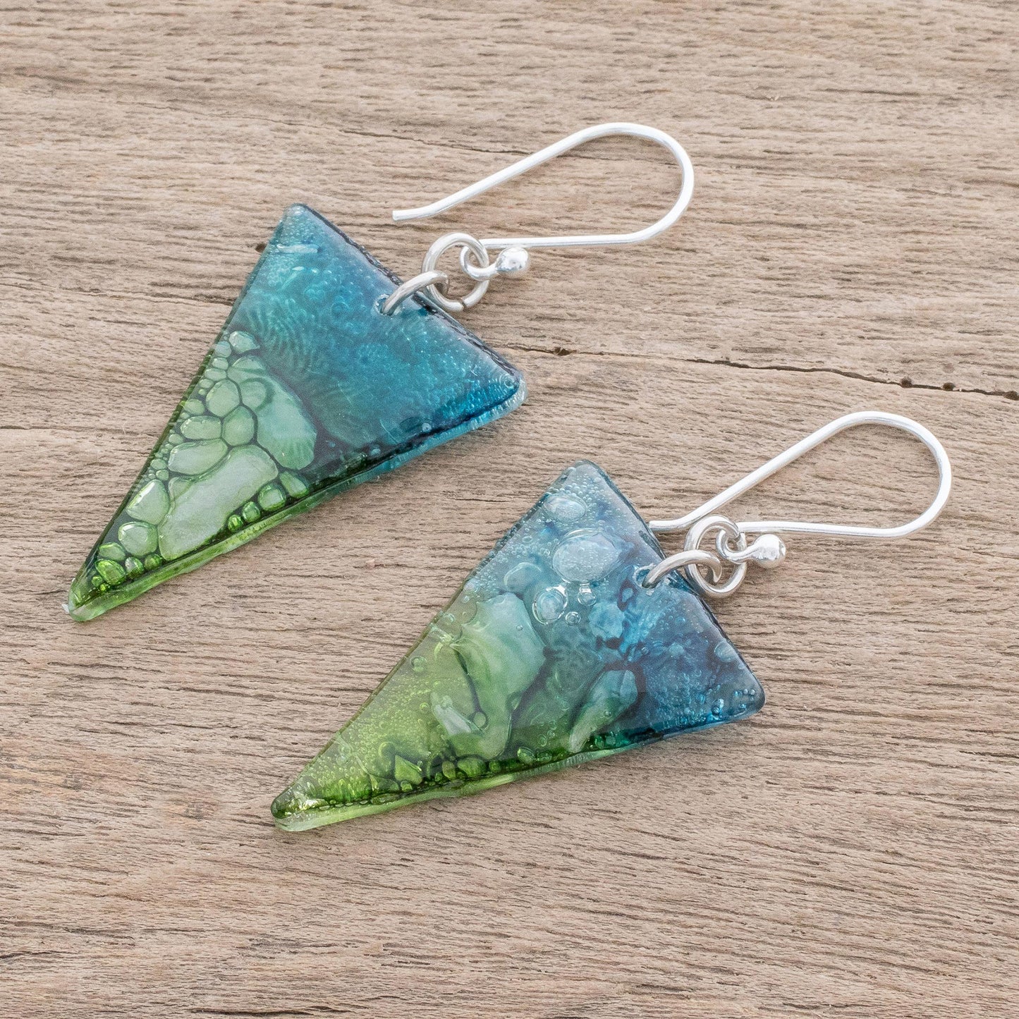 Ombre Triangles Triangular Recycled CD Dangle Earrings from Guatemala