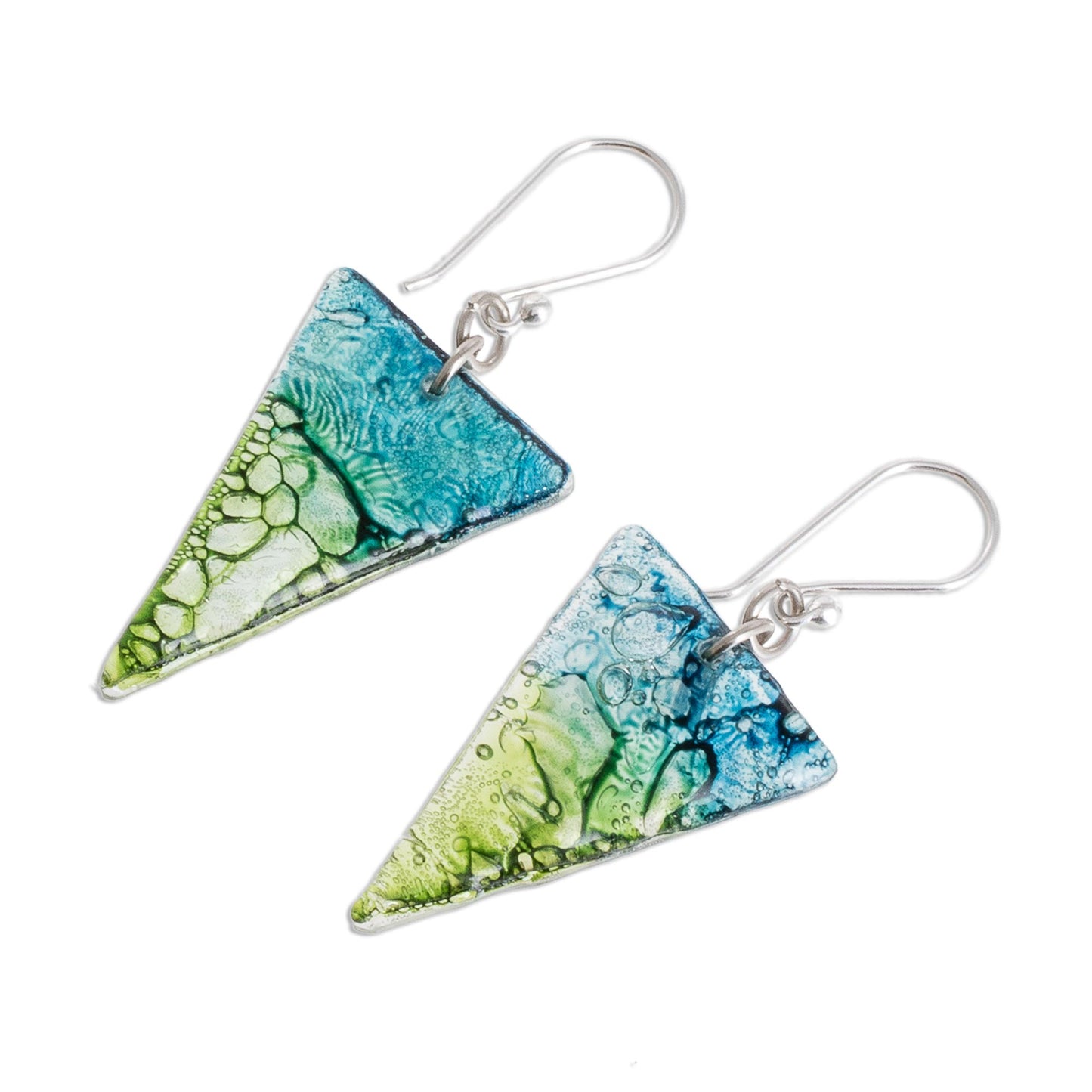 Ombre Triangles Triangular Recycled CD Dangle Earrings from Guatemala