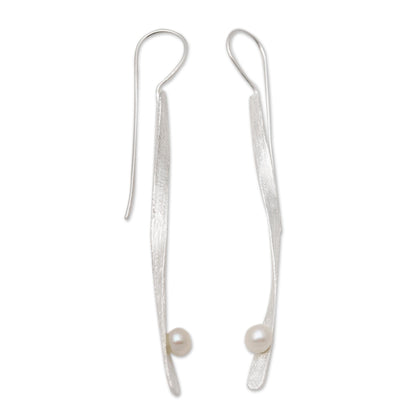 Dewy Twist Modern Cultured Pearl Drop Earrings Crafted in Bali